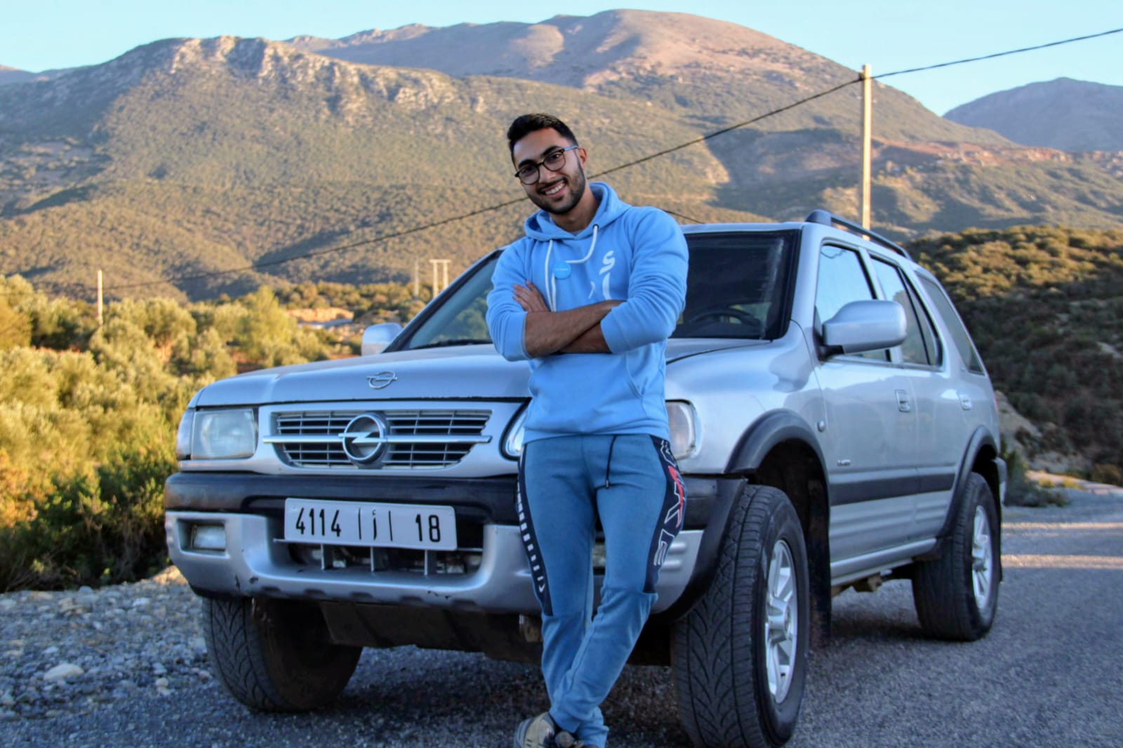 Nabil Berrada with the crew car in the mountains